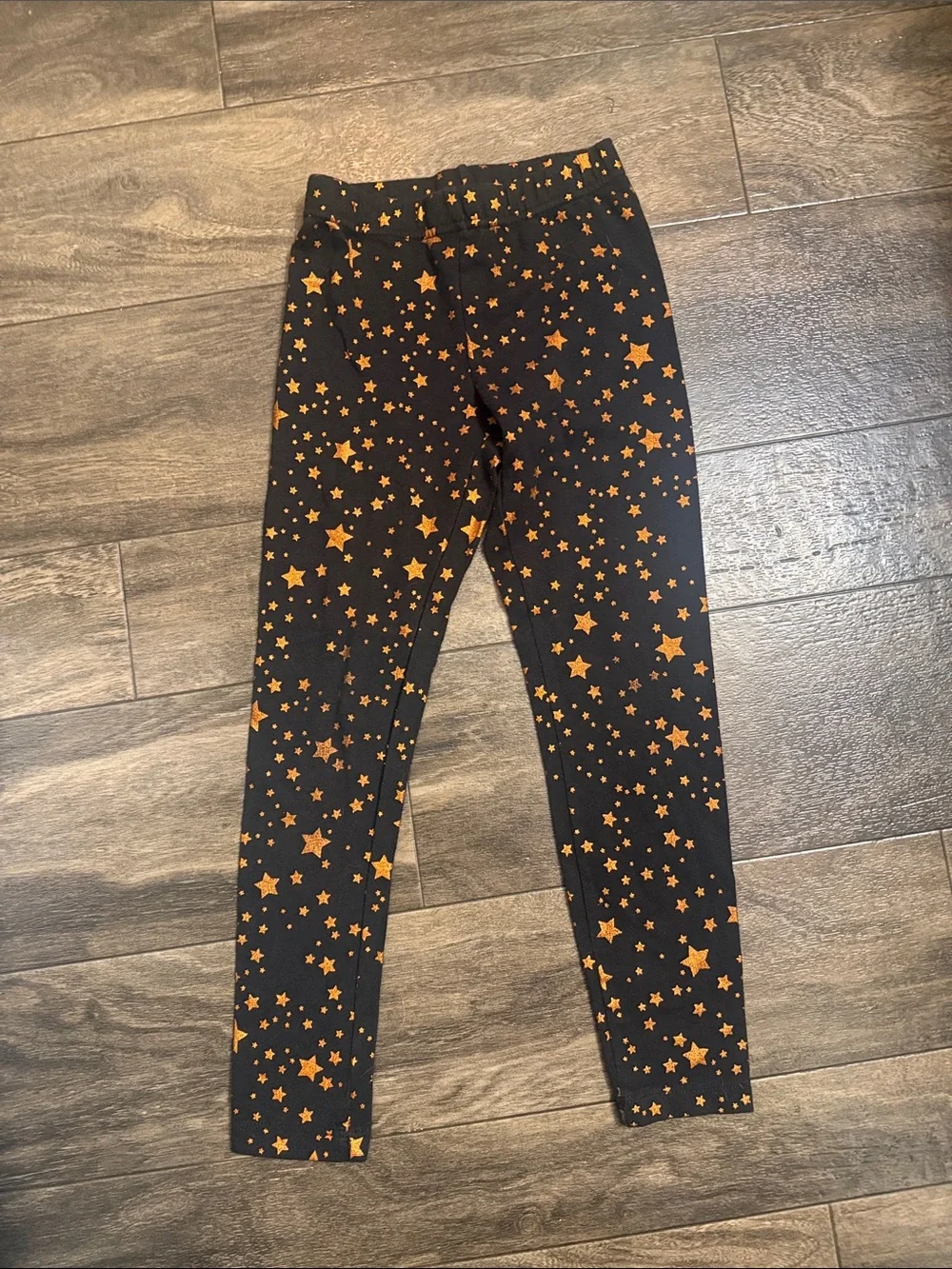 Kids Black Leggings with Orange Star Print